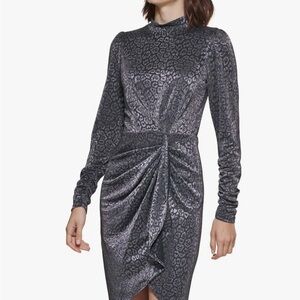 Calvin Klein Women's Velvet Long Sleeve Faux Wrap Dress